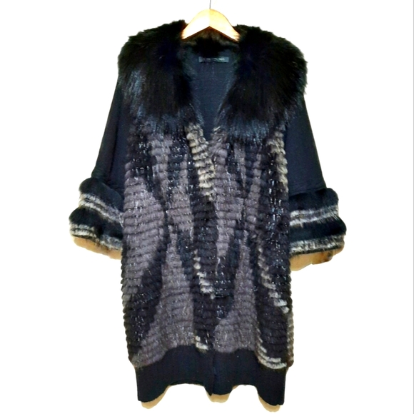 CARMEN MARC VALVO Cashmere Coat Fox & Beaver Fur Mob Wife Aesthetic Black S M - Picture 4 of 13